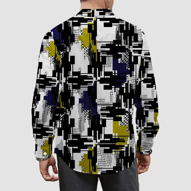 Retro Floral Plaid Print Long Sleeve Hawaiian Shirt