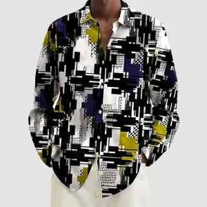 Retro Floral Plaid Print Long Sleeve Hawaiian Shirt