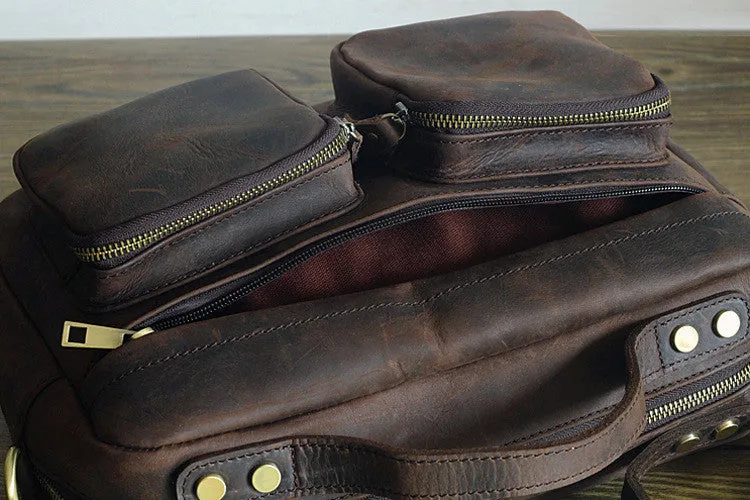 ROCKCOW Crazy-Horse Leather Briefcase 13" Laptop Tote Shoulder Bag PD2067