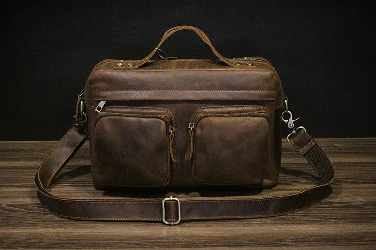 ROCKCOW Crazy-Horse Leather Briefcase 13" Laptop Tote Shoulder Bag PD2067