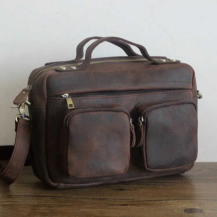 ROCKCOW Crazy-Horse Leather Briefcase 13" Laptop Tote Shoulder Bag PD2067