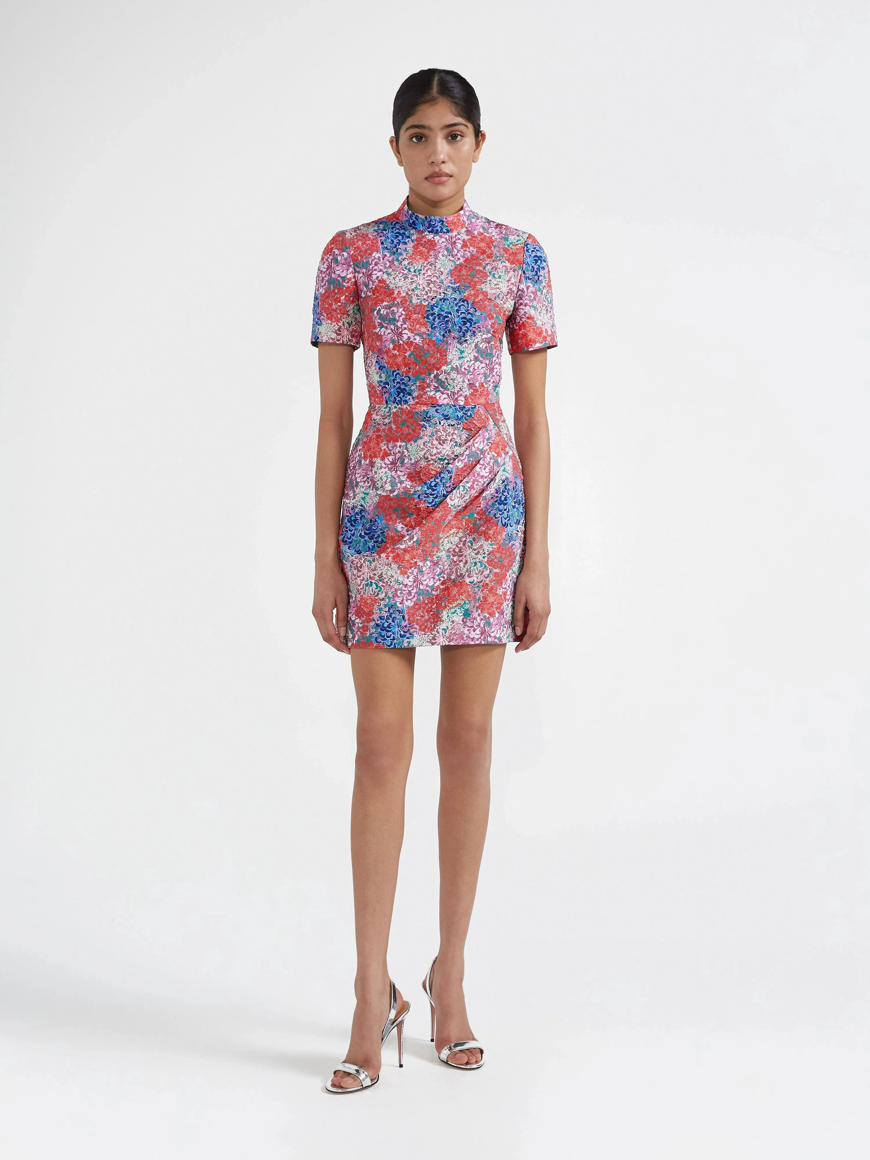 Saloni Draped Floral-Print Mini Dress