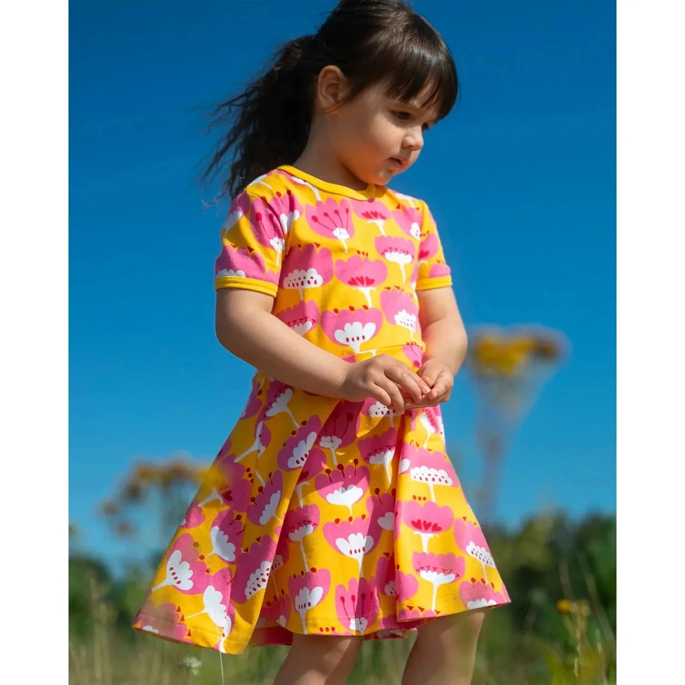 SANI Short Sleeve Dress - Blomma in Sun Pink and Red