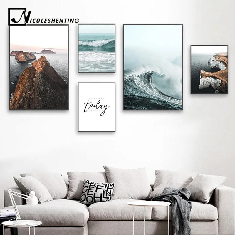 Sea Waves Landscape Canvas Poster Nordic Style Wall Art
