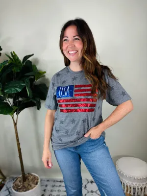 Sequin USA Flag Graphic Tee