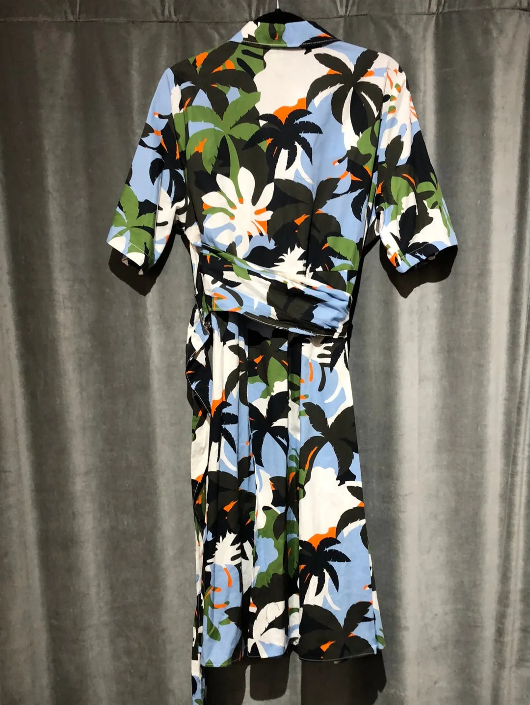SFIZIO Multicolor Patterned Short Sleeve 1/2 Button Midi Dress