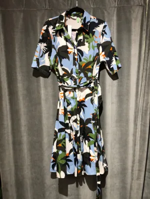 SFIZIO Multicolor Patterned Short Sleeve 1/2 Button Midi Dress