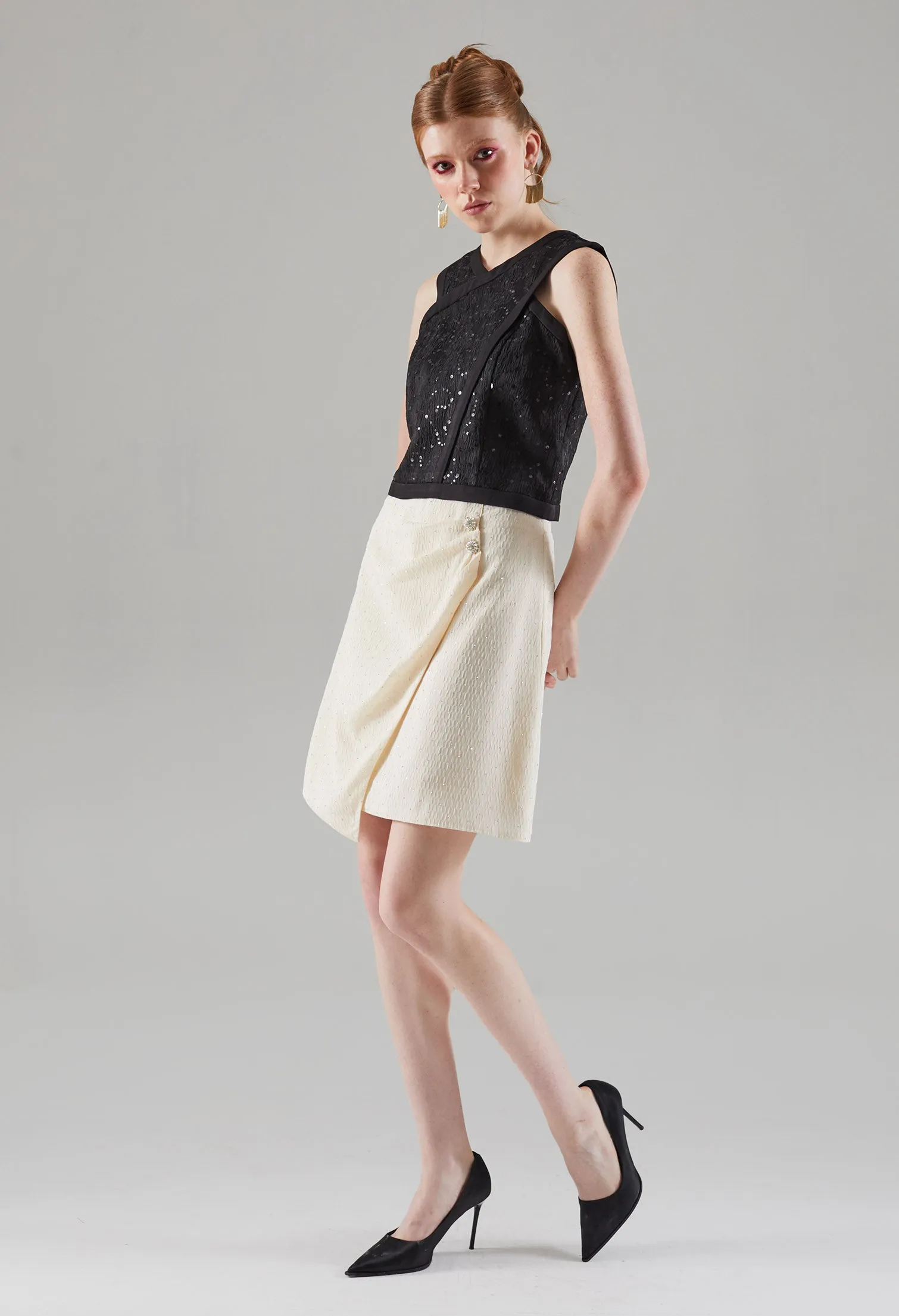 Shimmery Surplice Sleeveless Top