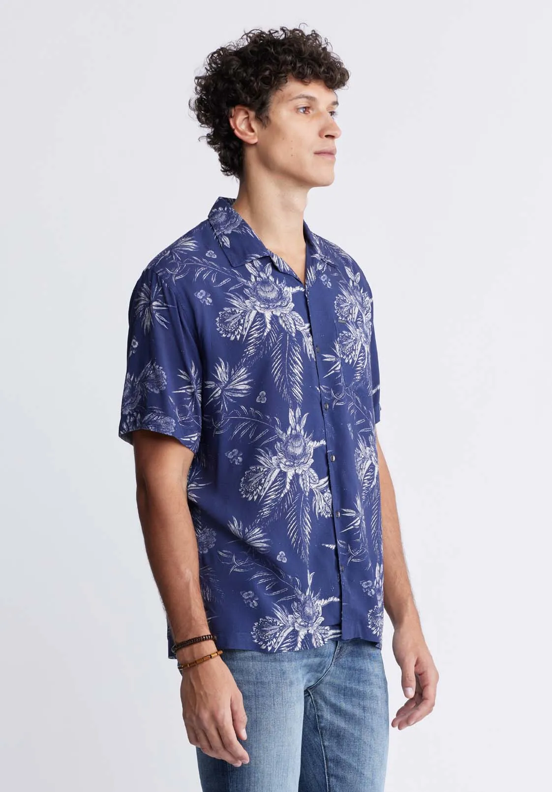 Sidney Men's Short Sleeve Printed Shirt in Blue Depths - BM24287