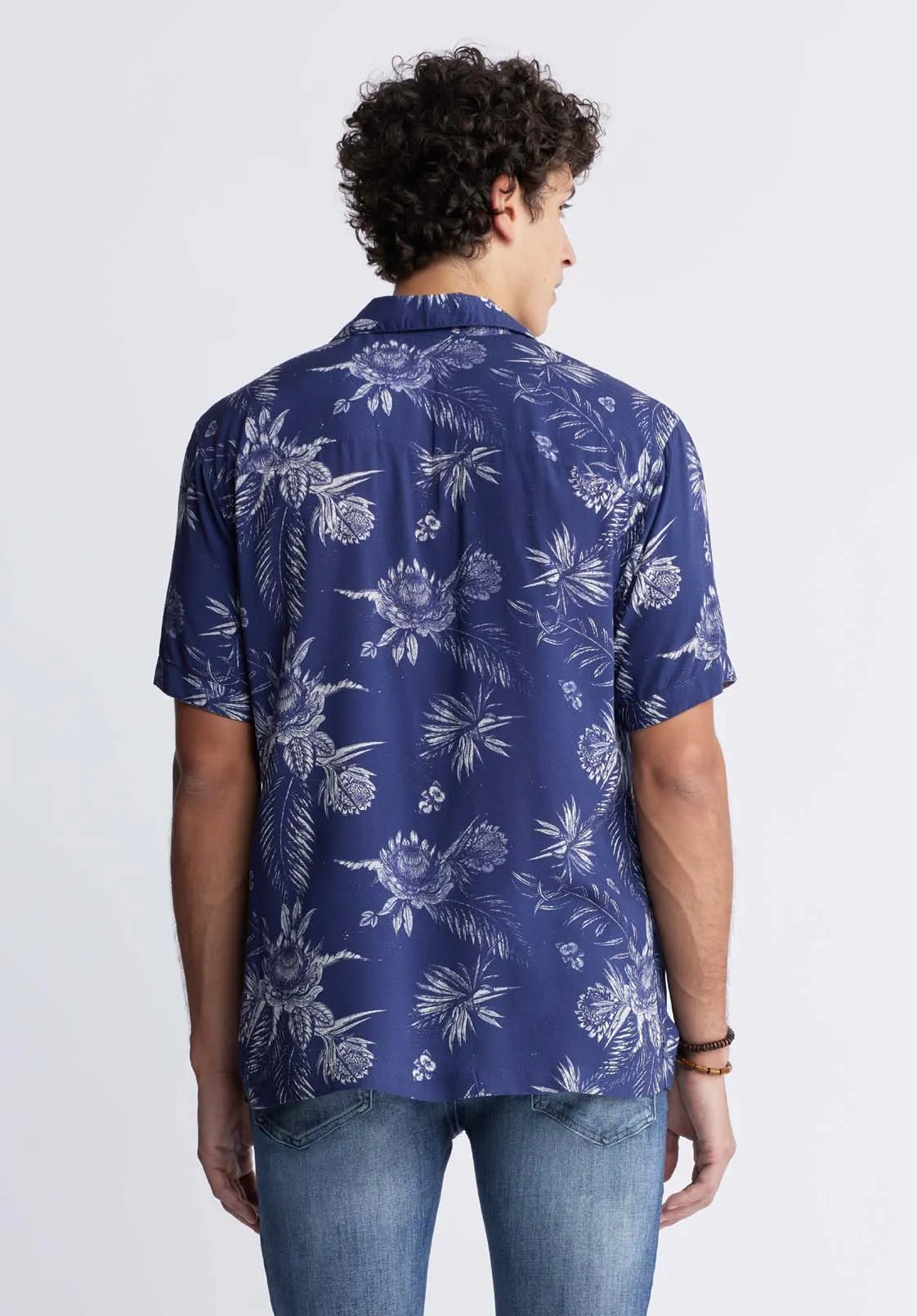 Sidney Men's Short Sleeve Printed Shirt in Blue Depths - BM24287