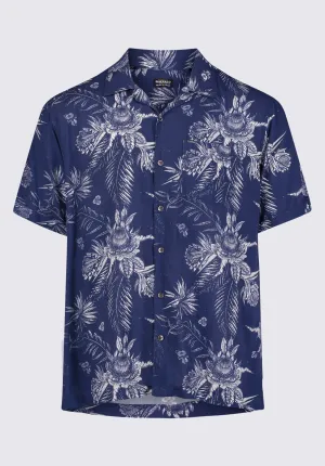 Sidney Men's Short Sleeve Printed Shirt in Blue Depths - BM24287