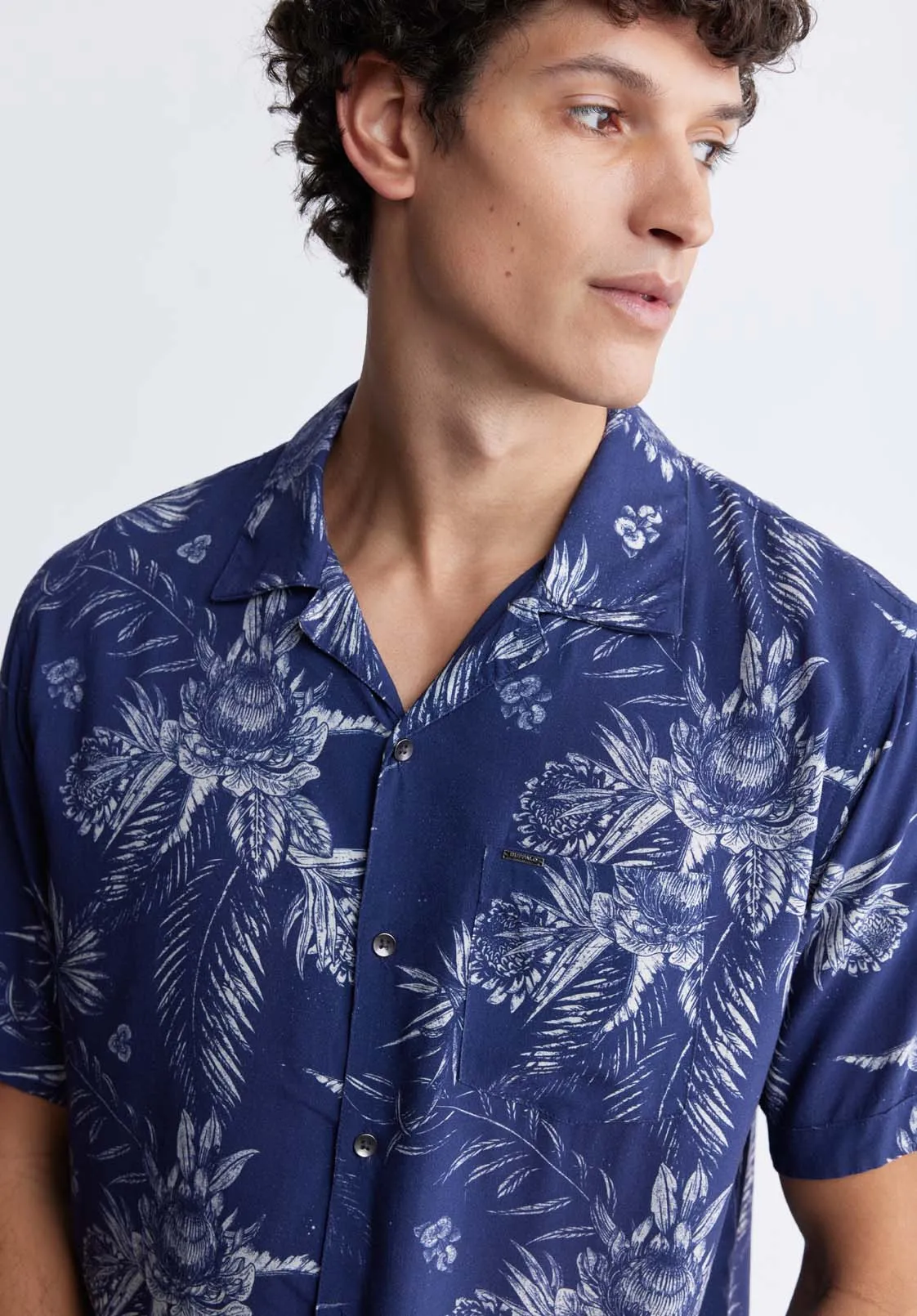 Sidney Men's Short Sleeve Printed Shirt in Blue Depths - BM24287