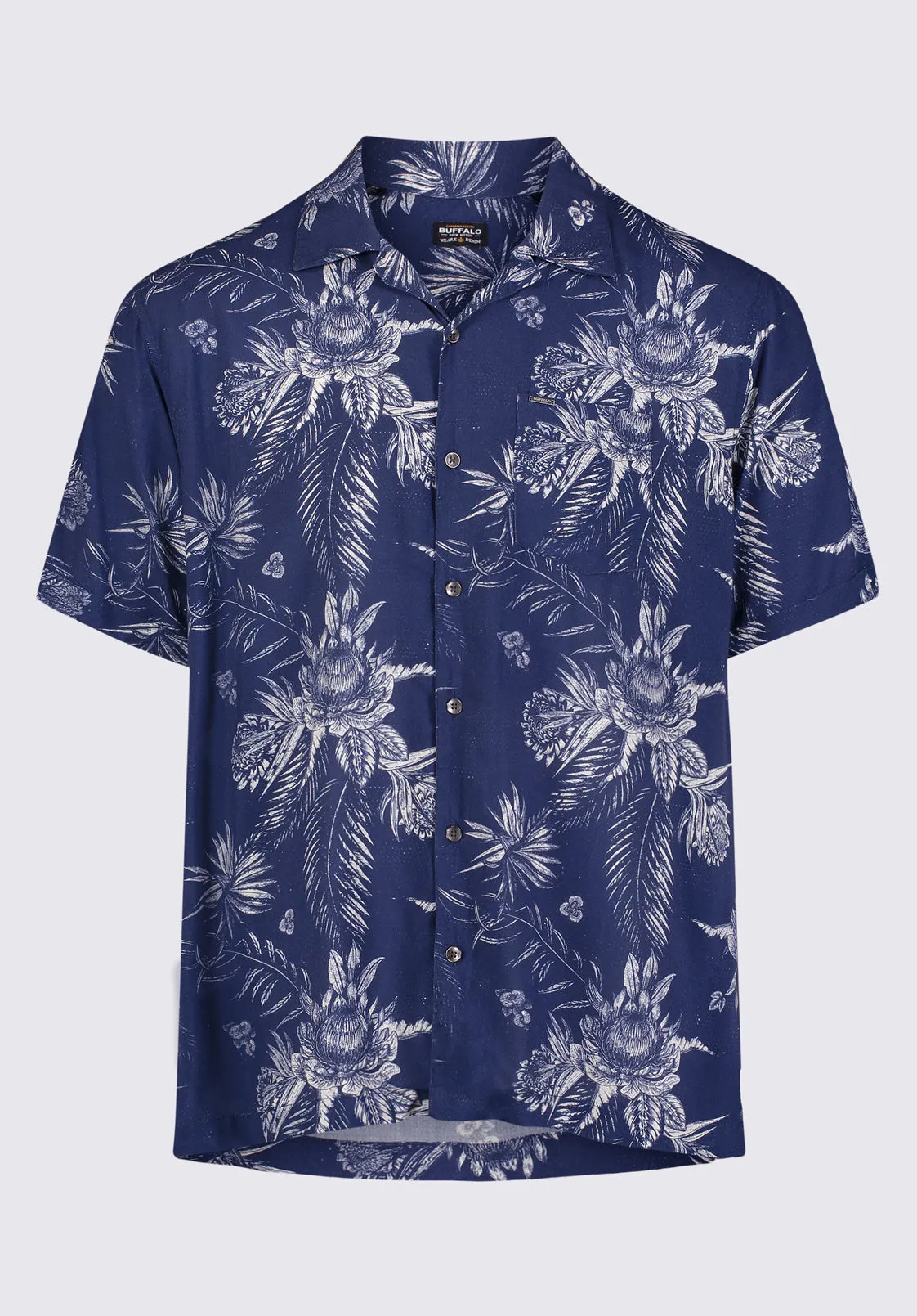Sidney Men's Short Sleeve Printed Shirt in Blue Depths - BM24287