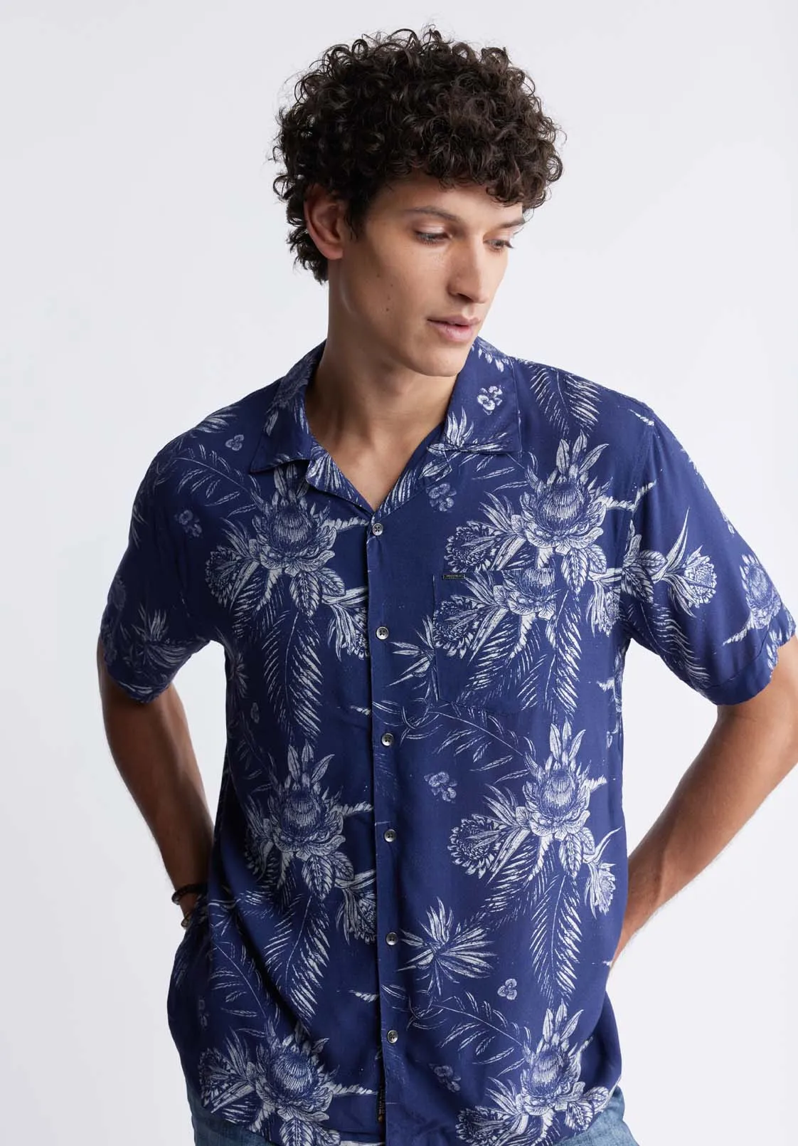 Sidney Men's Short Sleeve Printed Shirt in Blue Depths - BM24287
