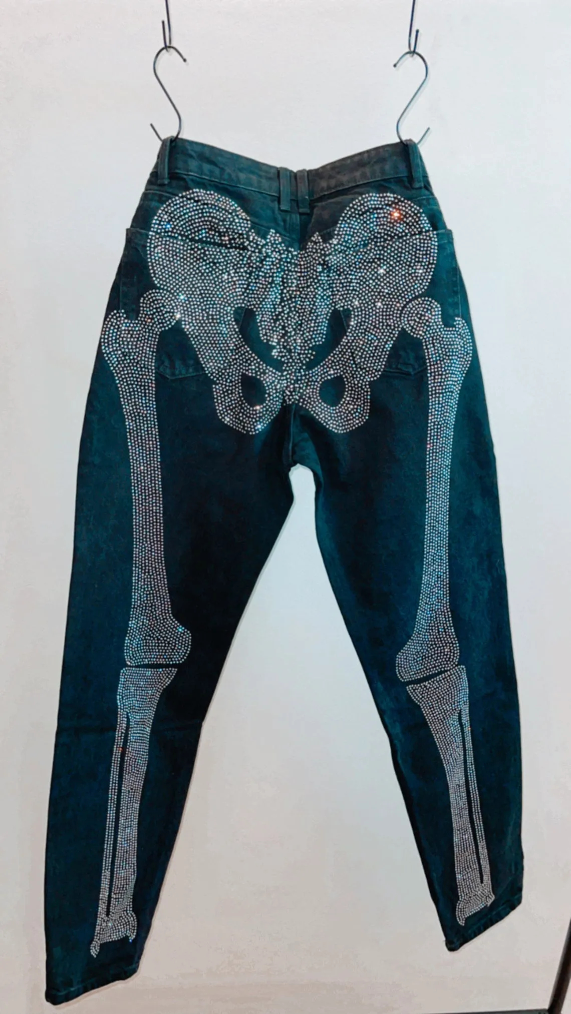 Skeleton Rhinestone Black Jeans, Men's