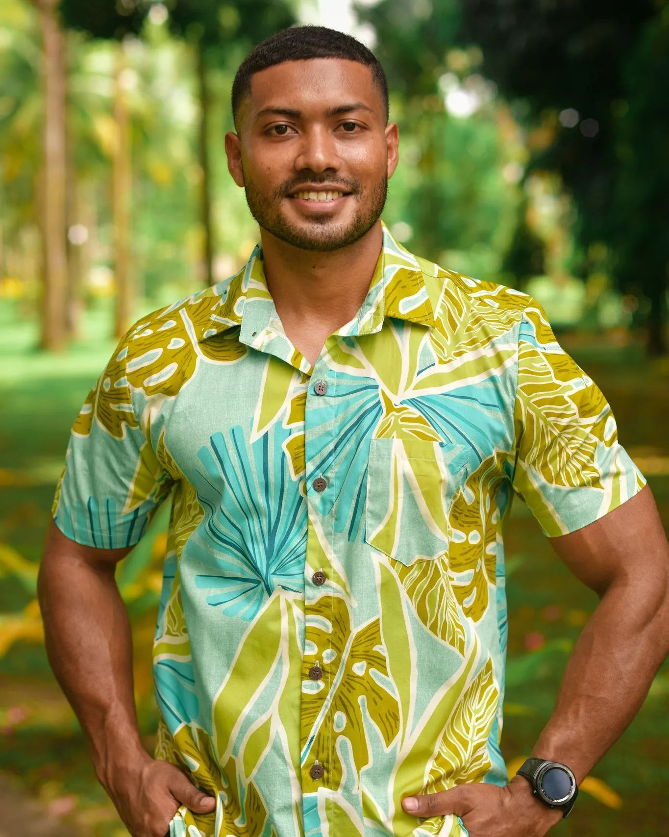 Sketched Jungle (Teal) - Short Sleeve Shirt