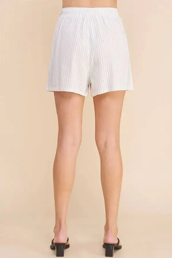 SOFT STRIPED LINEN HIGH-WAISTED TIE SHORTS