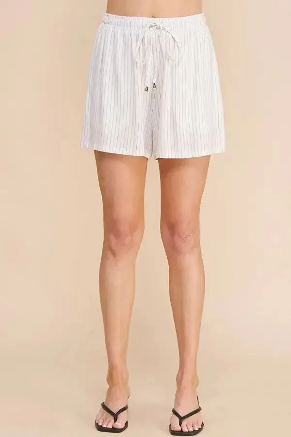 SOFT STRIPED LINEN HIGH-WAISTED TIE SHORTS