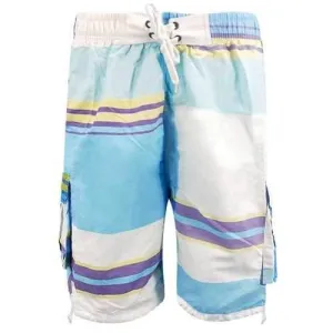 Striped Criss Cross Elastic Waist Board Shorts - Day Sky Blue L