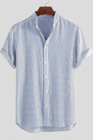 Striped Stand Collar Button Up Shirt