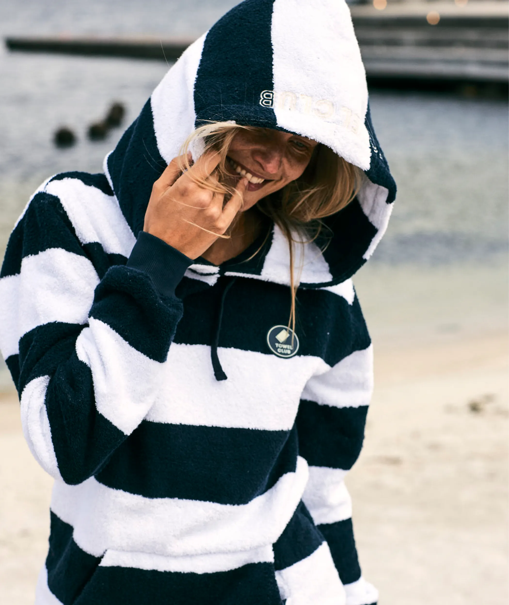 Towel Hoodie Navy Striped