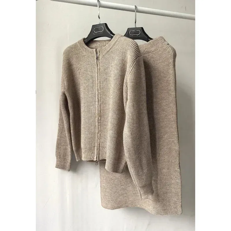 Two-Piece Set Loose Woolen Half Skirt & Knitted Cardigan