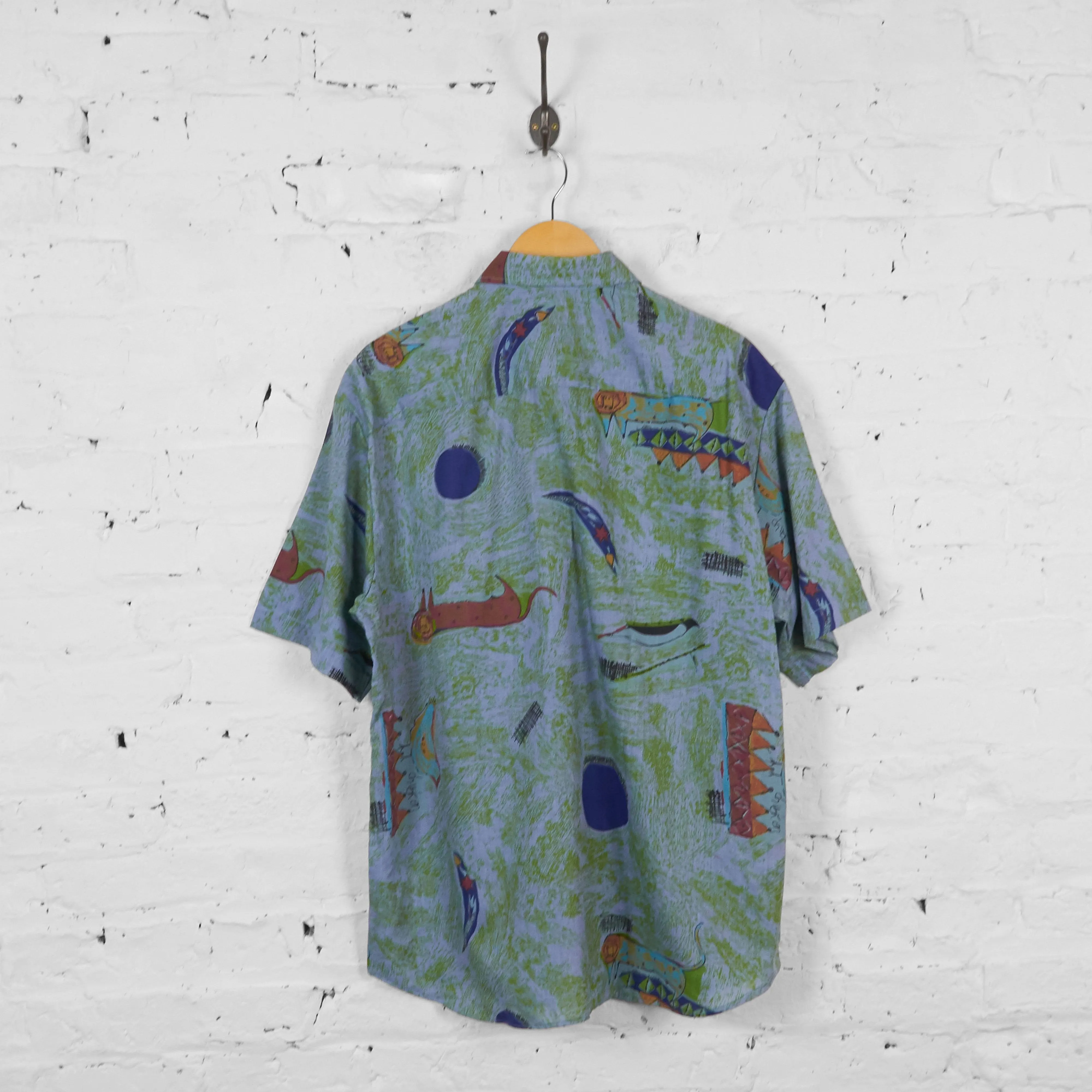 Vintage Abstract Patterned Party Shirt - Blue - L