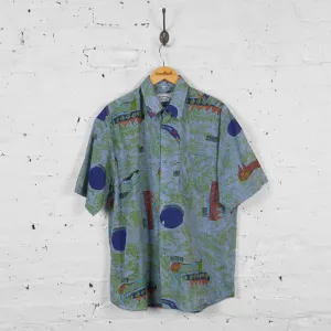 Vintage Abstract Patterned Party Shirt - Blue - L