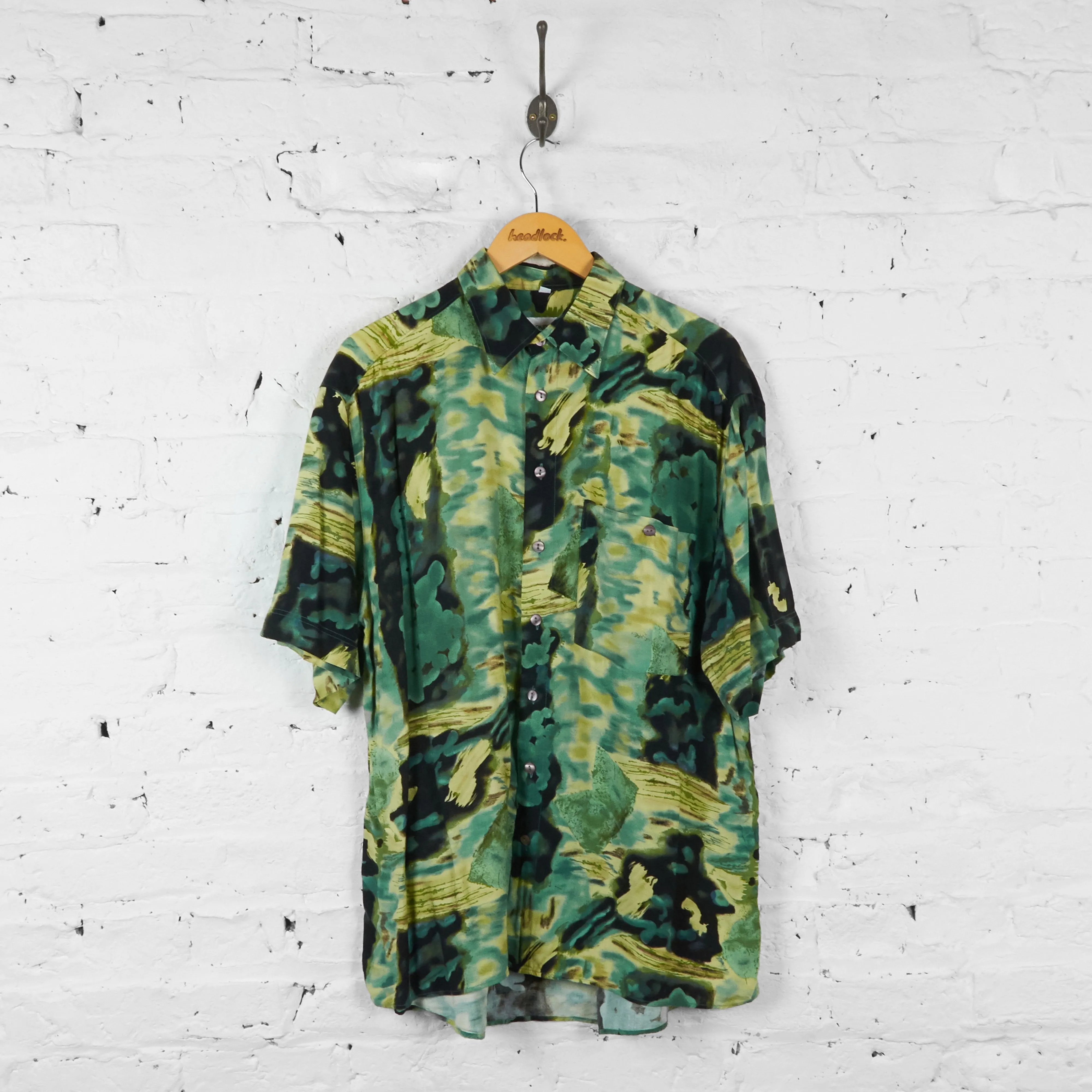 Vintage Abstract Patterned Party Shirt - Green - L