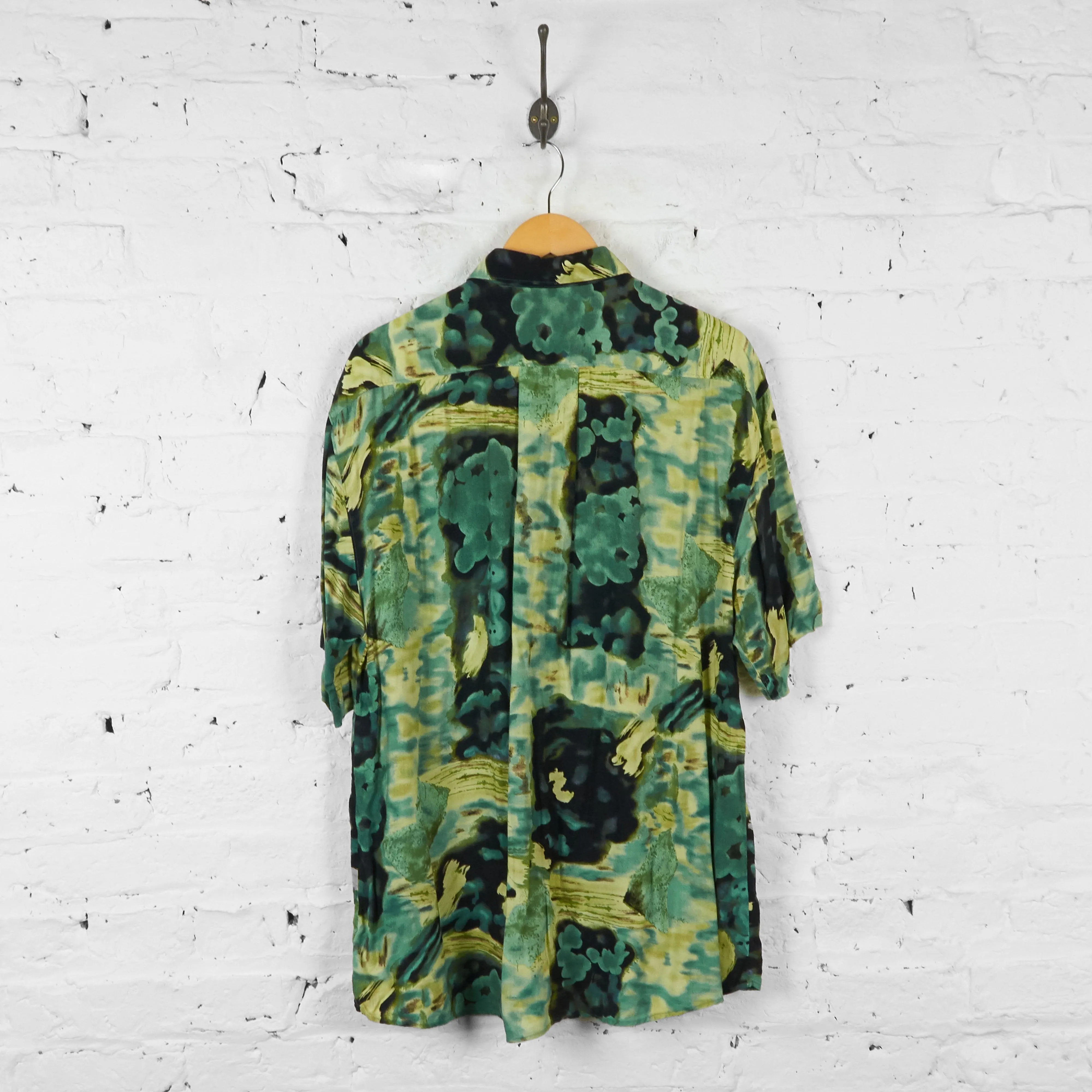 Vintage Abstract Patterned Party Shirt - Green - L