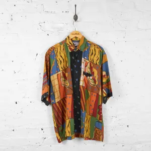 Vintage Abstract Patterned Party Shirt - Orange - L
