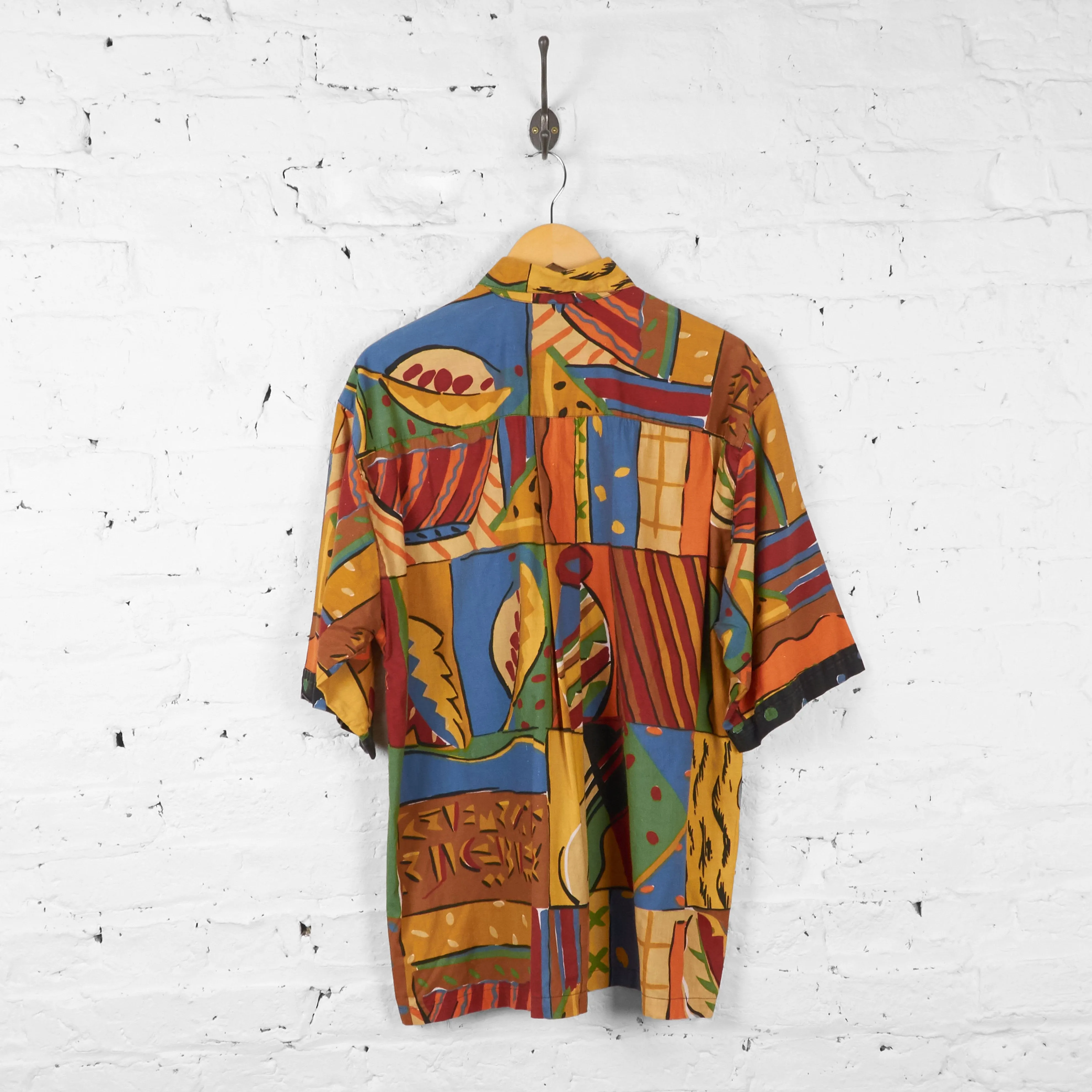 Vintage Abstract Patterned Party Shirt - Orange - L