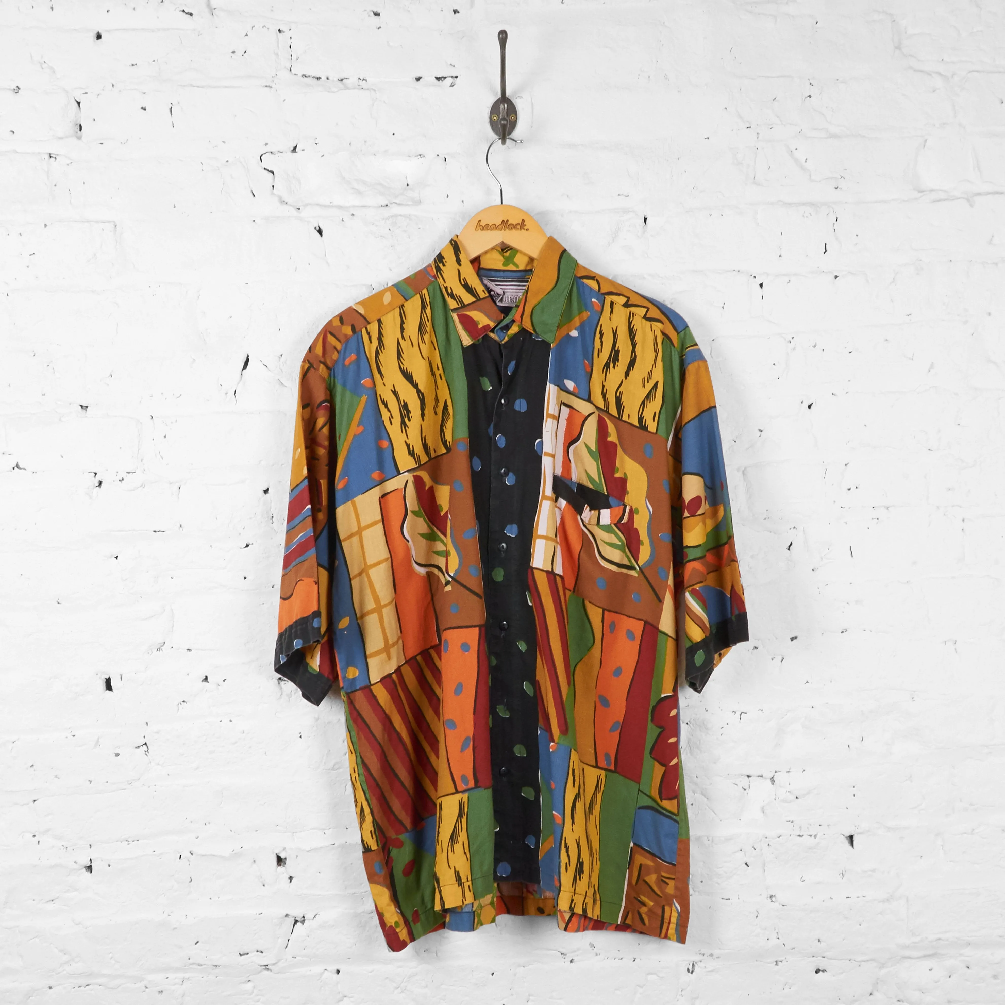 Vintage Abstract Patterned Party Shirt - Orange - L