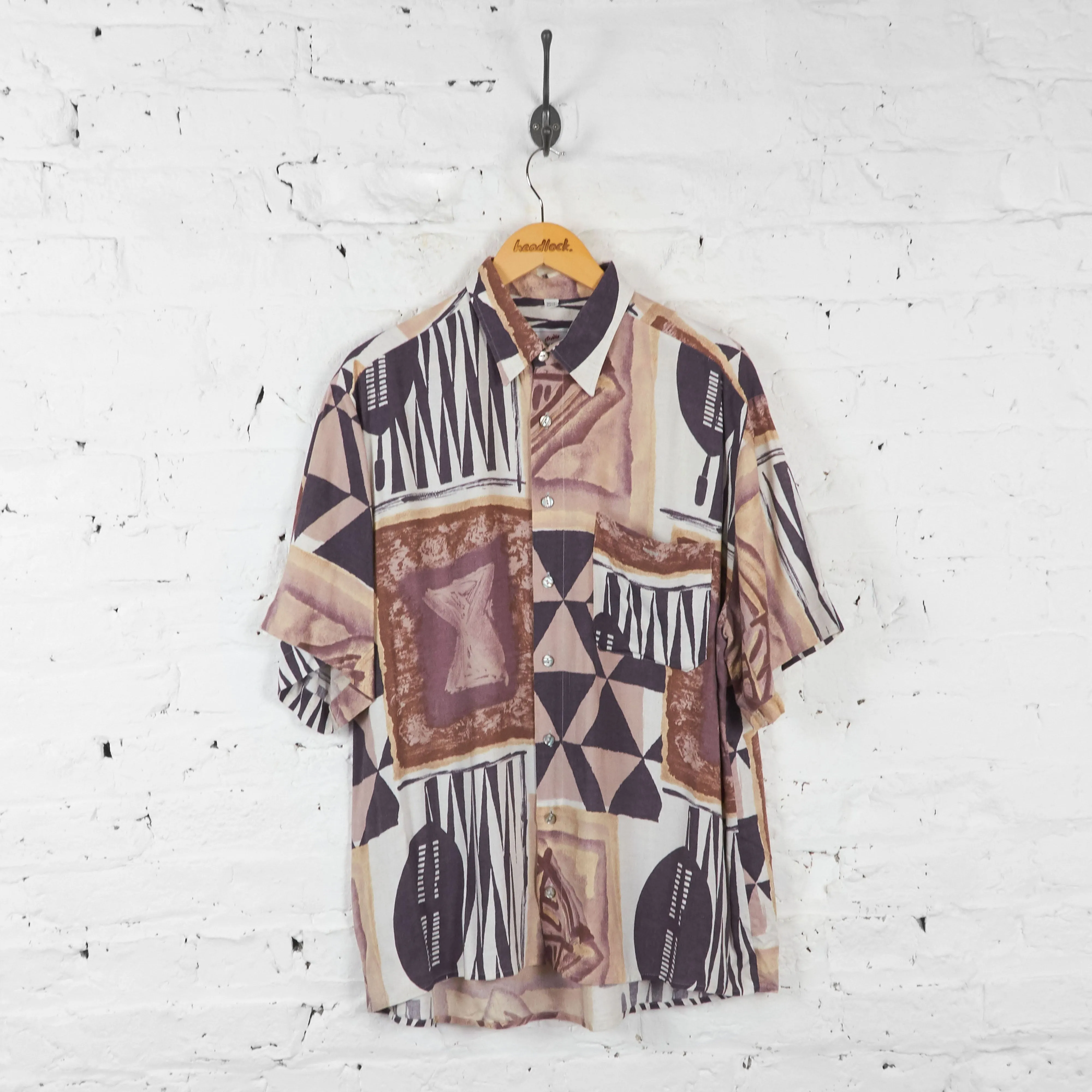 Vintage Abstract Patterned Party Shirt - Purple - L