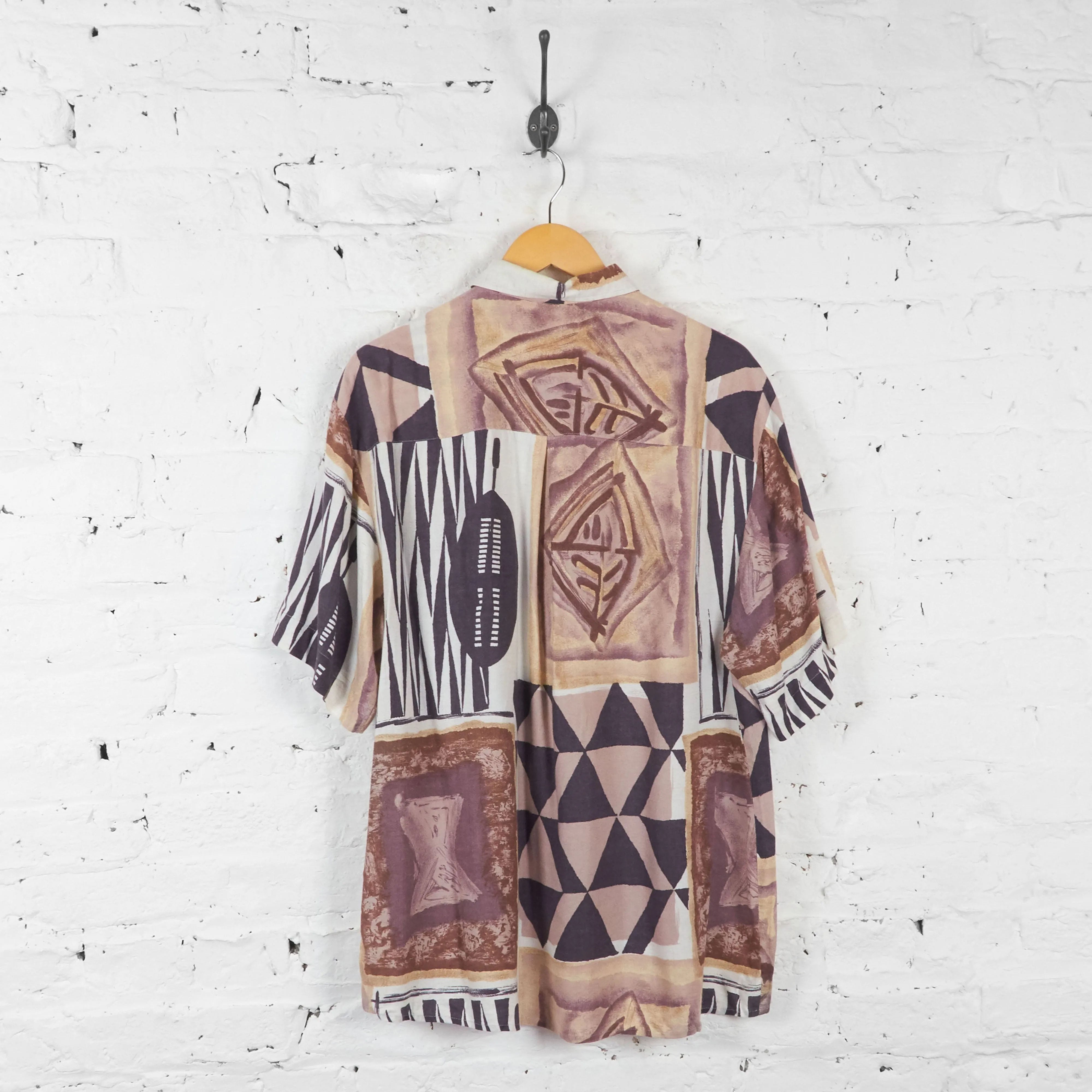 Vintage Abstract Patterned Party Shirt - Purple - L