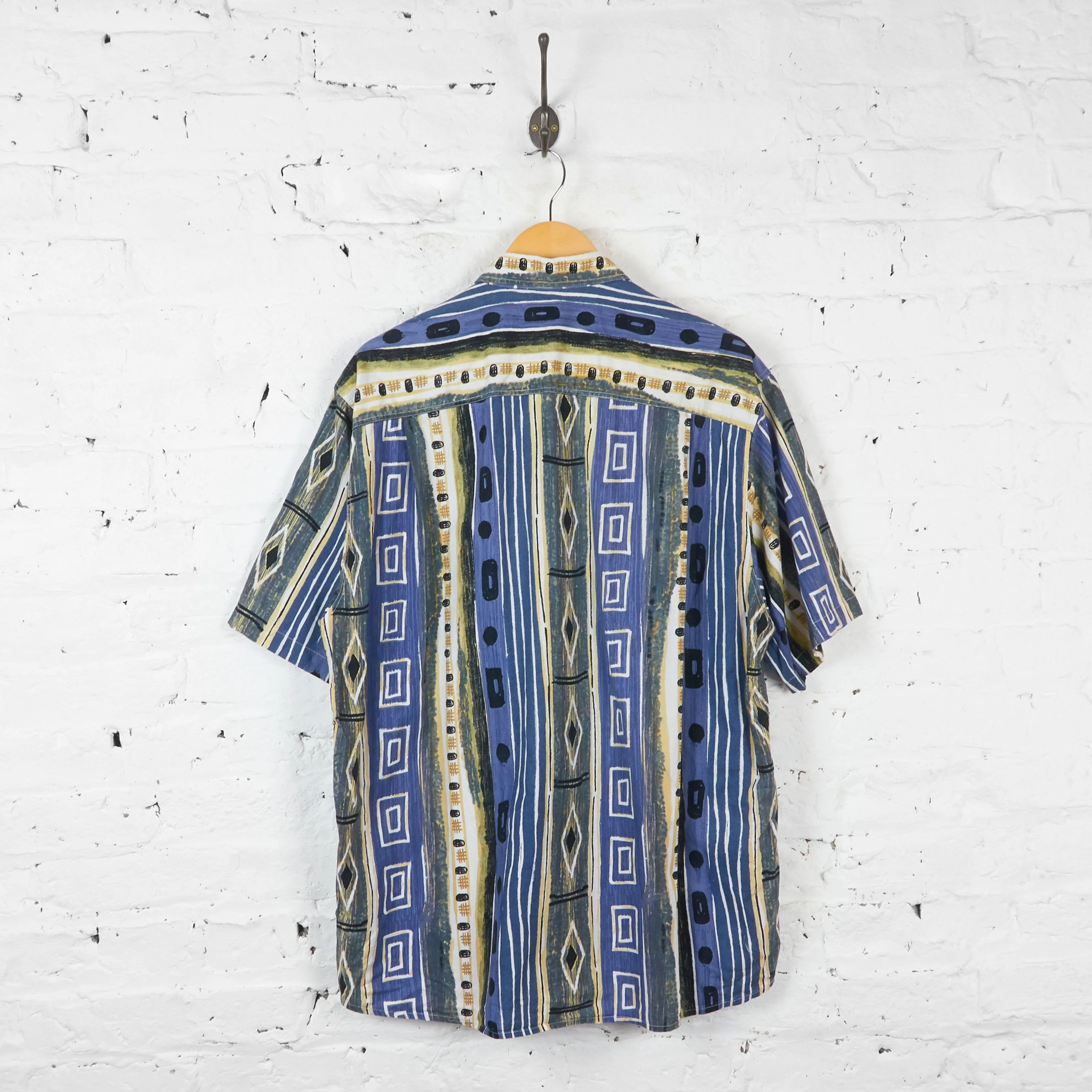 Vintage Abstract Patterned Shirt - Blue - XL