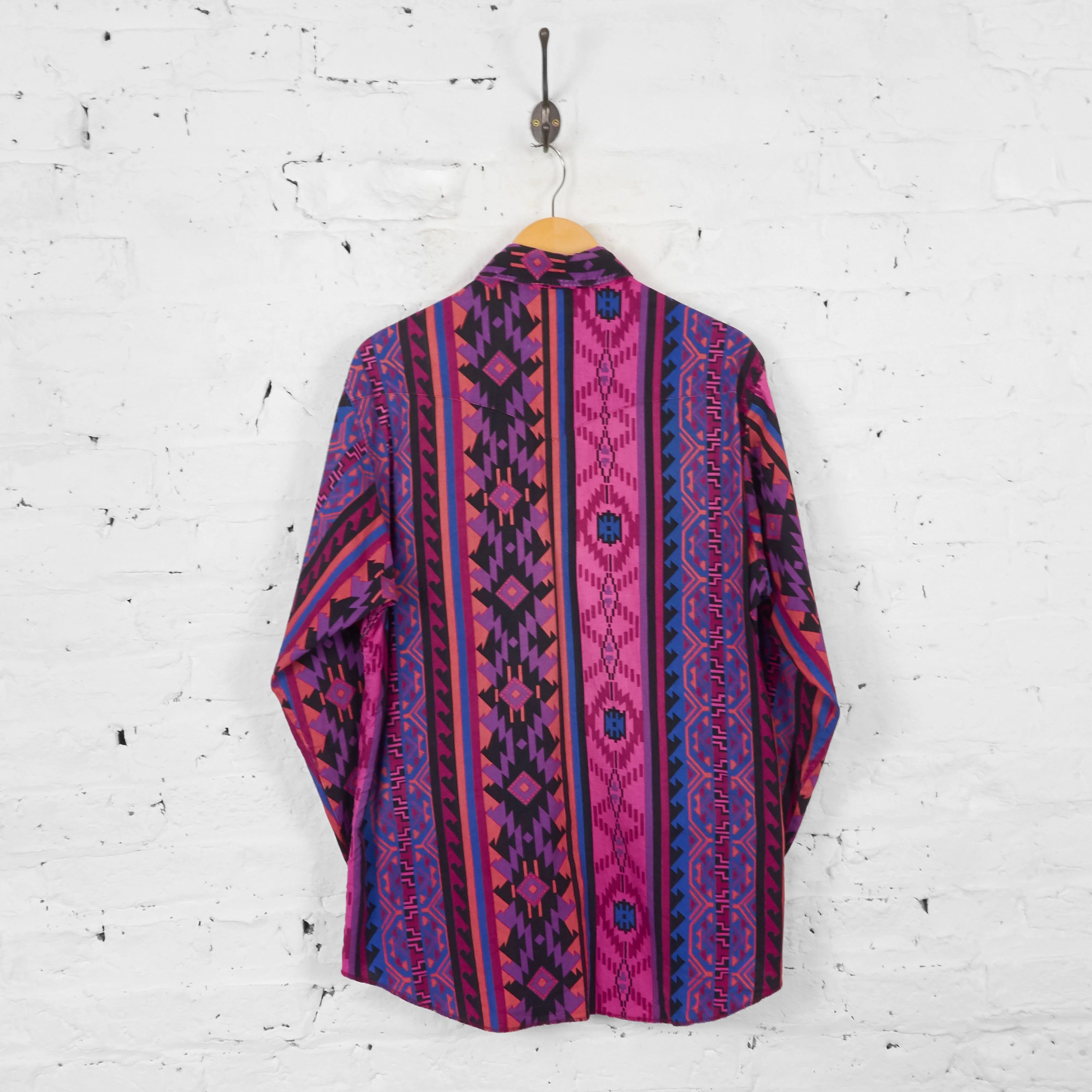 Vintage Aztec Patterned Wrangler Shirt - Purple - XL