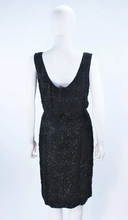 VINTAGE Circa 1960s Black Silk Chiffon Beaded Cocktail Dress Size 4
