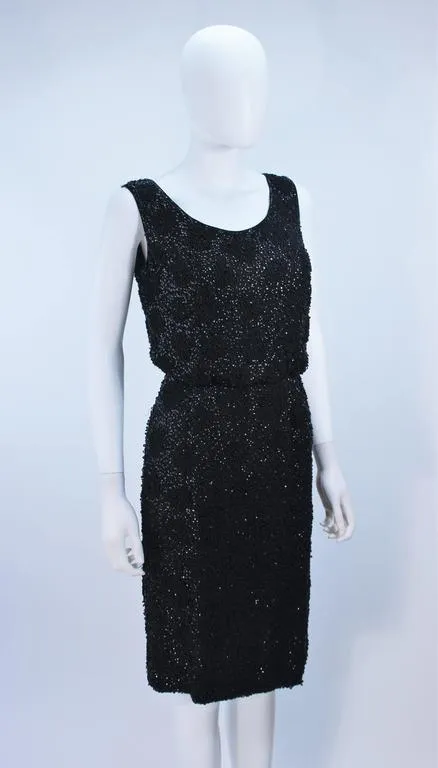 VINTAGE Circa 1960s Black Silk Chiffon Beaded Cocktail Dress Size 4