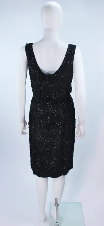 VINTAGE Circa 1960s Black Silk Chiffon Beaded Cocktail Dress Size 4