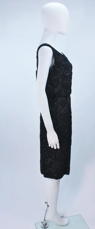 VINTAGE Circa 1960s Black Silk Chiffon Beaded Cocktail Dress Size 4