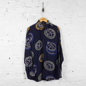 Vintage Circle Patterned Party Shirt - Blue - XL