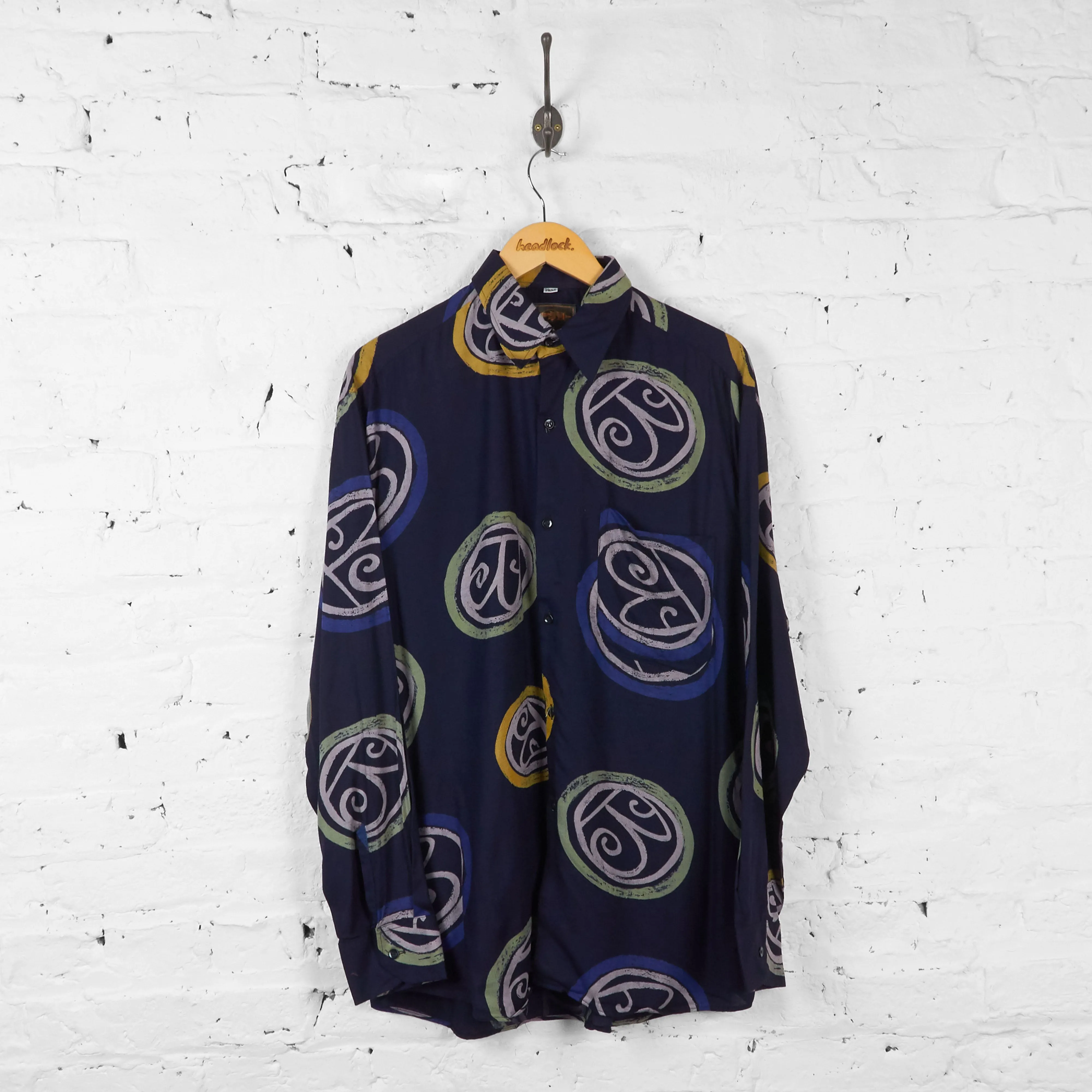 Vintage Circle Patterned Party Shirt - Blue - XL