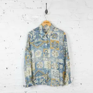 Vintage Floral Patterned Party Shirt - Blue - L