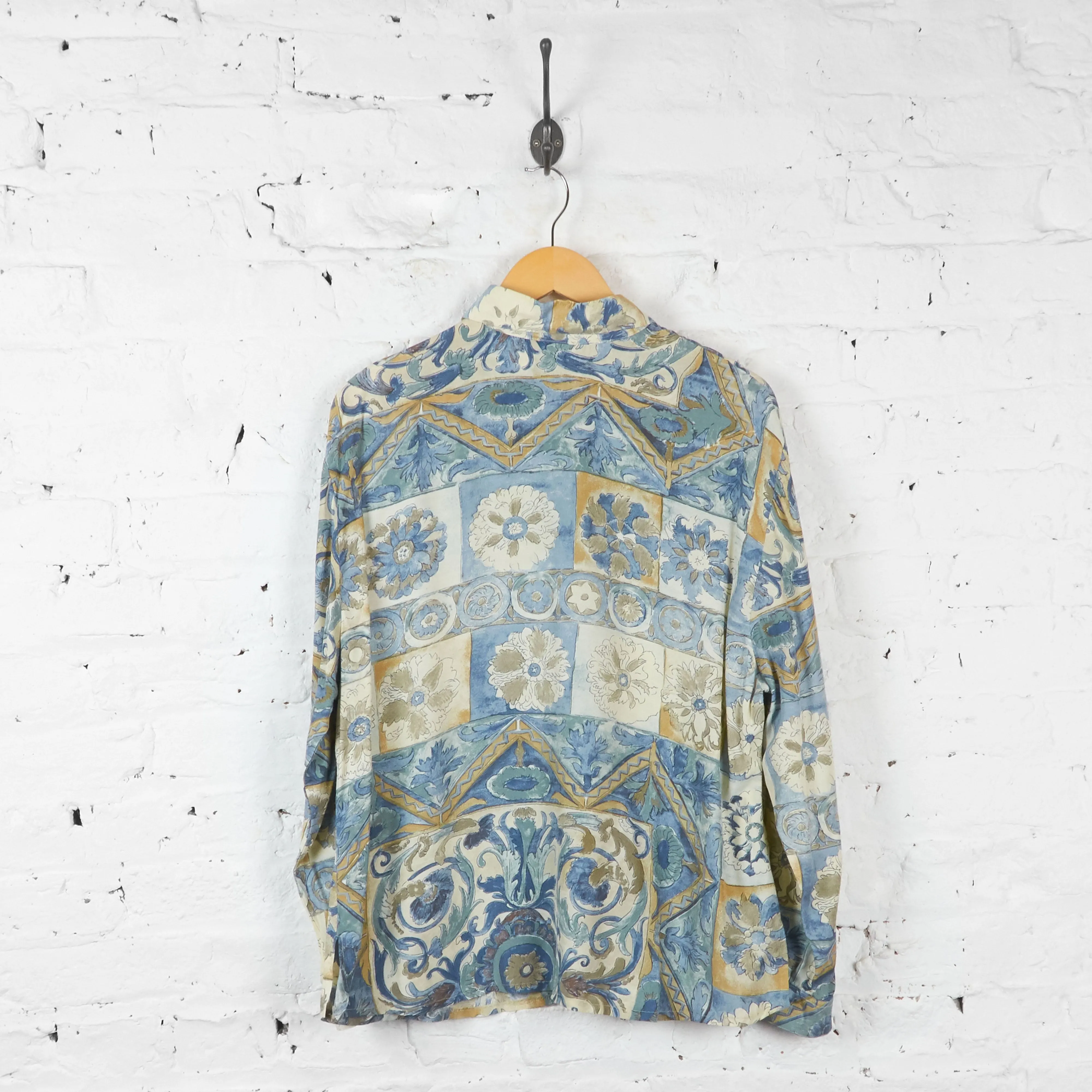 Vintage Floral Patterned Party Shirt - Blue - L