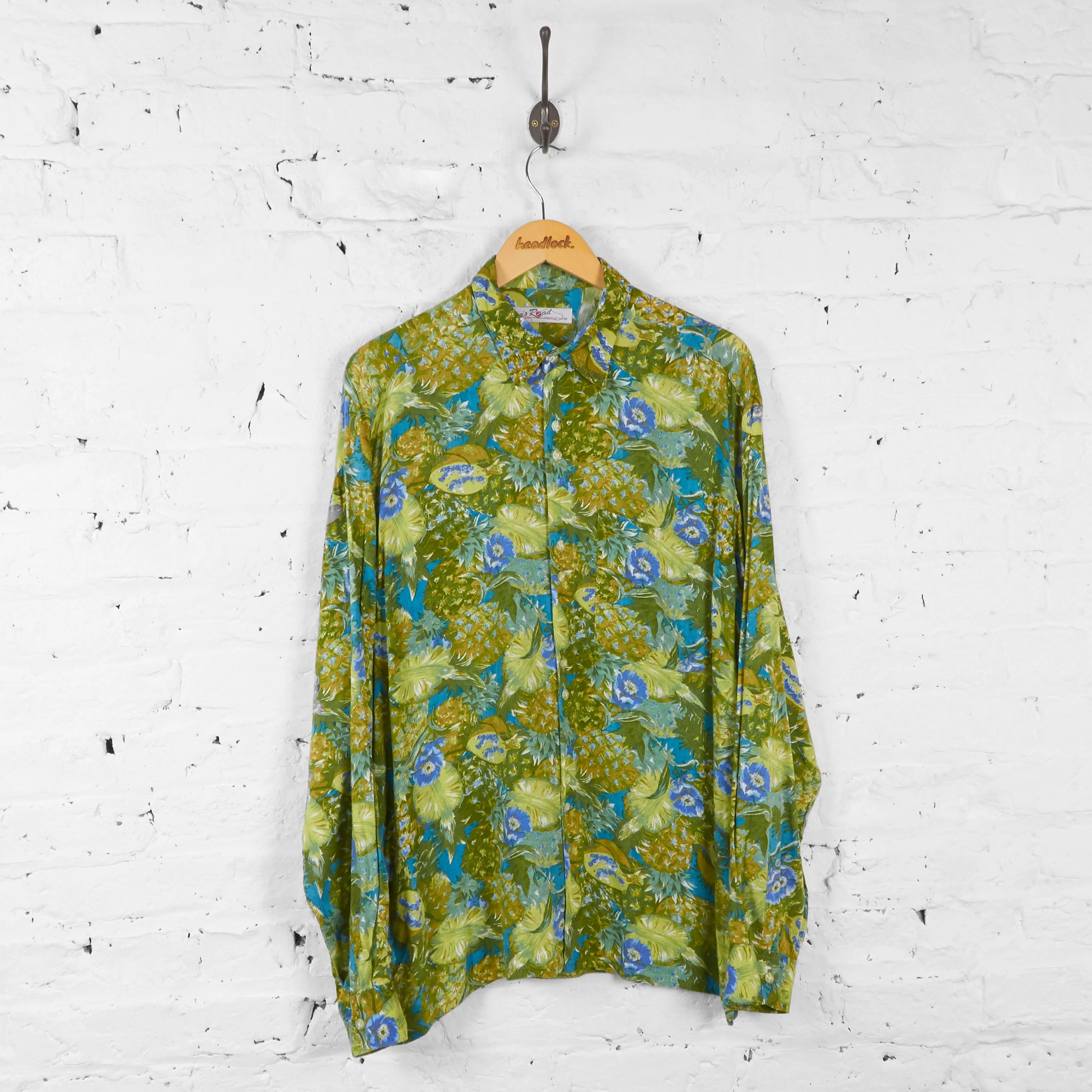 Vintage Floral Patterned Party Shirt - Green - L
