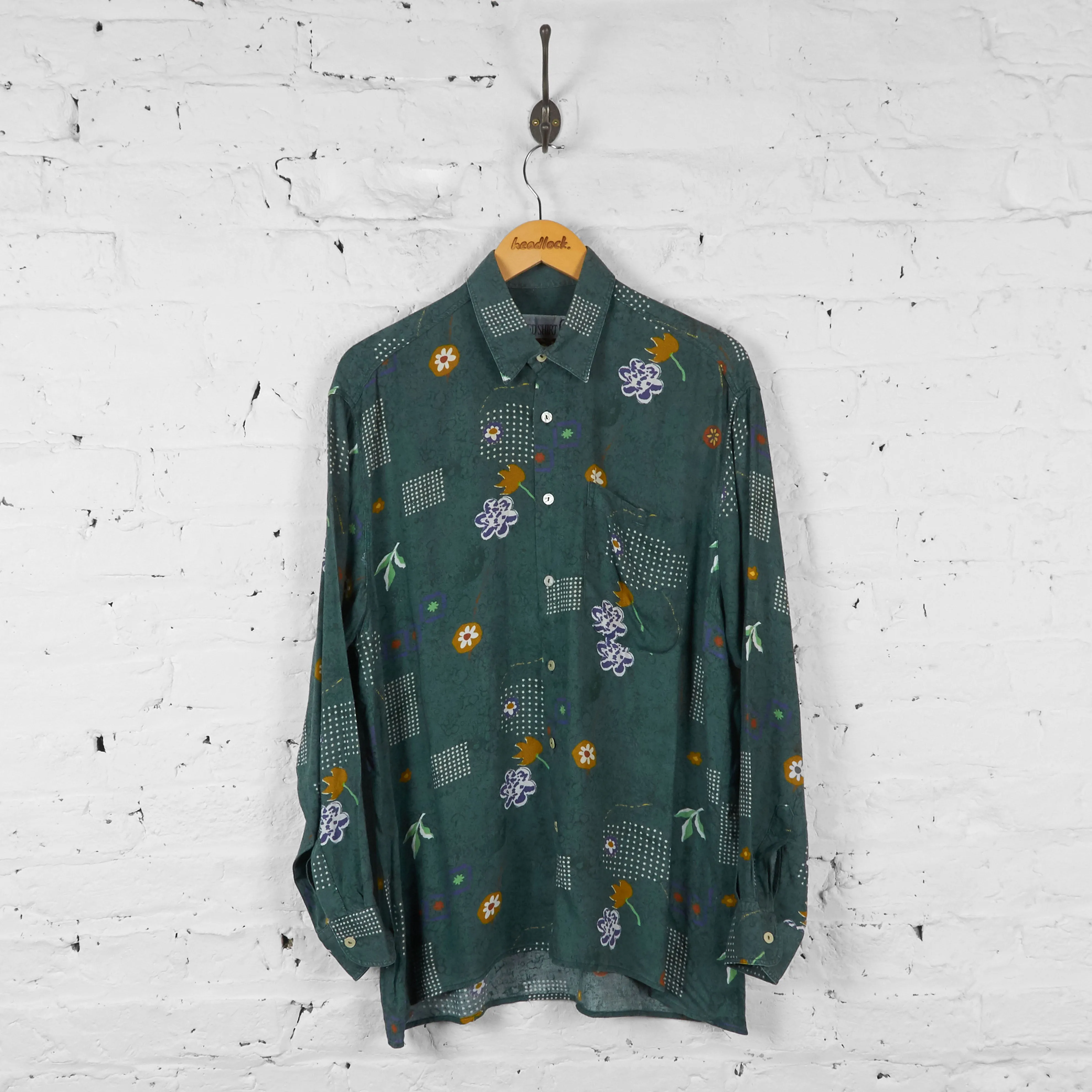Vintage Floral Patterned Party Shirt - Green - L