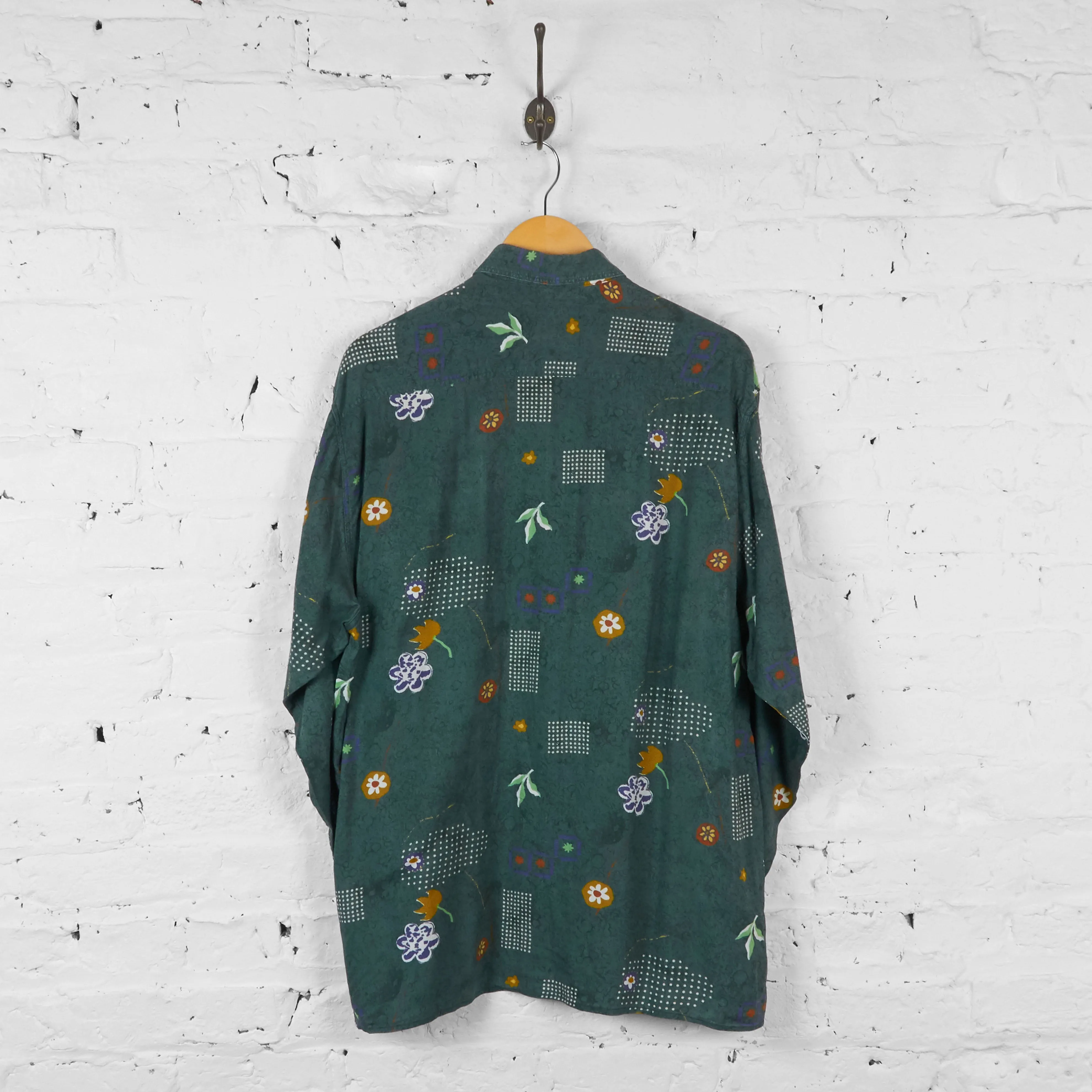 Vintage Floral Patterned Party Shirt - Green - L
