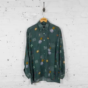 Vintage Floral Patterned Party Shirt - Green - L