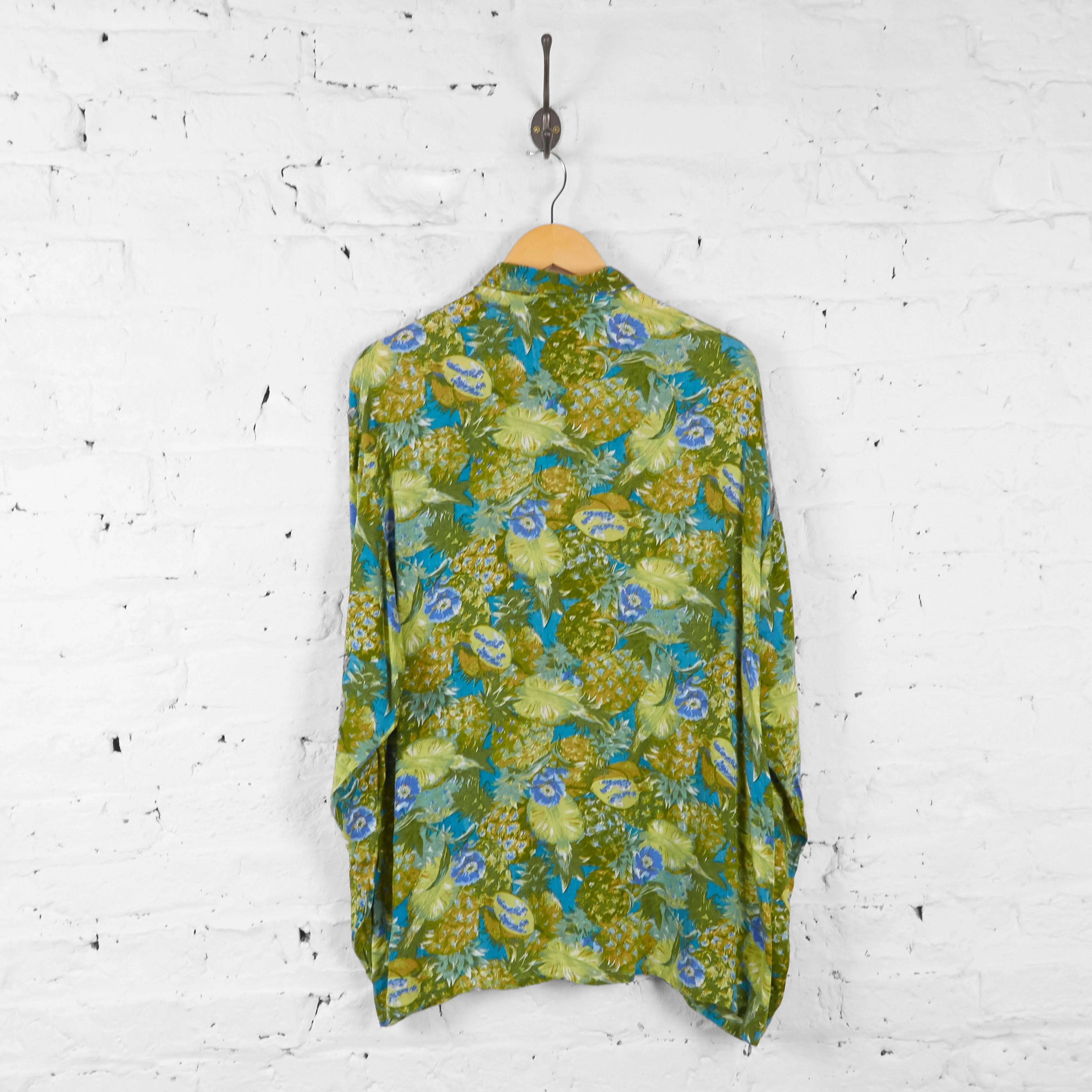 Vintage Floral Patterned Party Shirt - Green - L